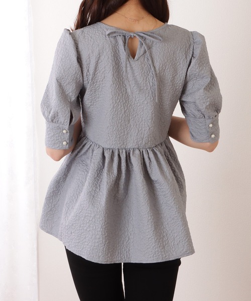 Lace Ladies(レースレディース)の「バックリボン 5分袖 パフスリーブ ペプラム トップス(その他トップス・レディース・グレー/アイボリー/ブラック/ベージュ・S/FREE)」の5枚目の写真