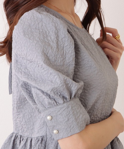 Lace Ladies(レースレディース)の「バックリボン 5分袖 パフスリーブ ペプラム トップス(その他トップス・レディース・グレー/アイボリー/ブラック/ベージュ・S/FREE)」の8枚目の写真