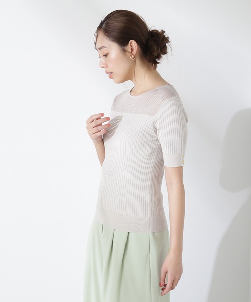【ライトベージュ】MIXシアーリブニット/23AW シアー切替リブニット | NATURAL BEAUTY BASIC（ナチュラル