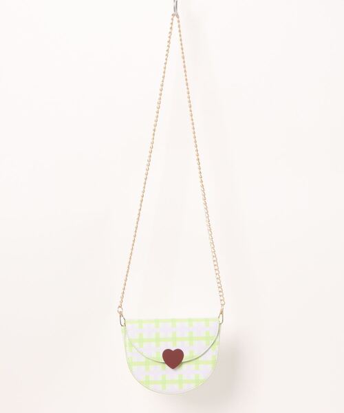 Pochi Pouch(ポチポーチ)の「Pochi Pouch/ハート チェック柄 ミニ チェーンショルダー(ショルダーバッグ・レディース・ホワイト×グリーン・FREE)」の1枚目の写真