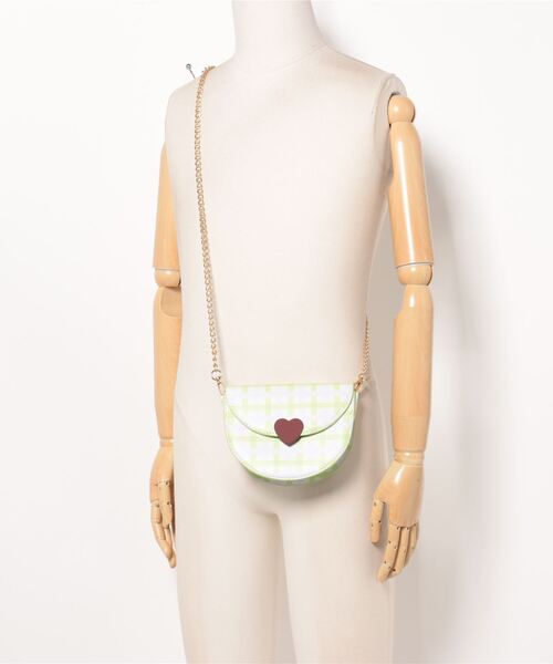Pochi Pouch(ポチポーチ)の「Pochi Pouch/ハート チェック柄 ミニ チェーンショルダー(ショルダーバッグ・レディース・ホワイト×グリーン・FREE)」の5枚目の写真