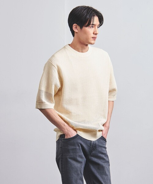 UNITED ARROWS（ユナイテッドアローズ）の「透かし編み ギマ ニット Tシャツ（Tシャツ/カットソー・メンズ・オフホワイト/ブラック/オリーブ/オレンジ・XL/S/M/L）」の5枚目の写真