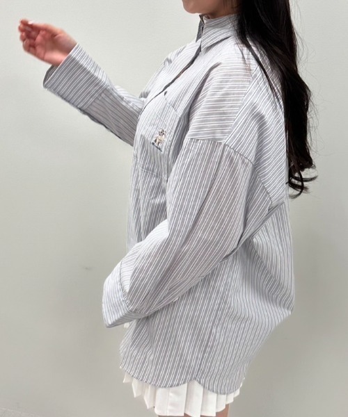 OLIVE des OLIVE(オリーブデオリーブ)の「カラフルストライプビッグシャツ 1041040080(シャツ/ブラウス・レディース・グレー/オフホワイト/サックスブルー/ピンク・FREE)」の10枚目の写真