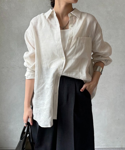 DouDou（ドゥドゥ）の「フレンチリネンシャツ（シャツ/ブラウス・レディース・アイボリー/ピンク/チャコールグレー・FREE）」の2枚目の写真
