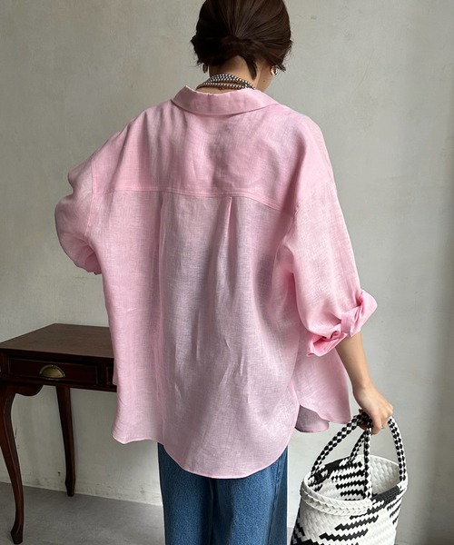 DouDou（ドゥドゥ）の「フレンチリネンシャツ（シャツ/ブラウス・レディース・アイボリー/ピンク/チャコールグレー・FREE）」の14枚目の写真