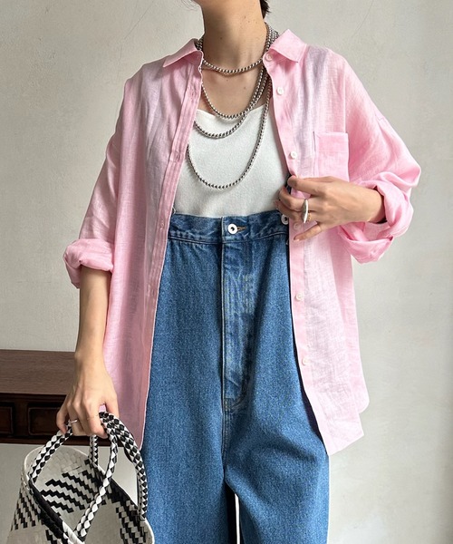 DouDou（ドゥドゥ）の「フレンチリネンシャツ（シャツ/ブラウス・レディース・アイボリー/ピンク/チャコールグレー・FREE）」の17枚目の写真