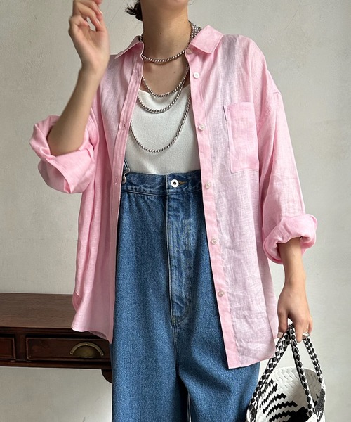 DouDou（ドゥドゥ）の「フレンチリネンシャツ（シャツ/ブラウス・レディース・アイボリー/ピンク/チャコールグレー・FREE）」の16枚目の写真