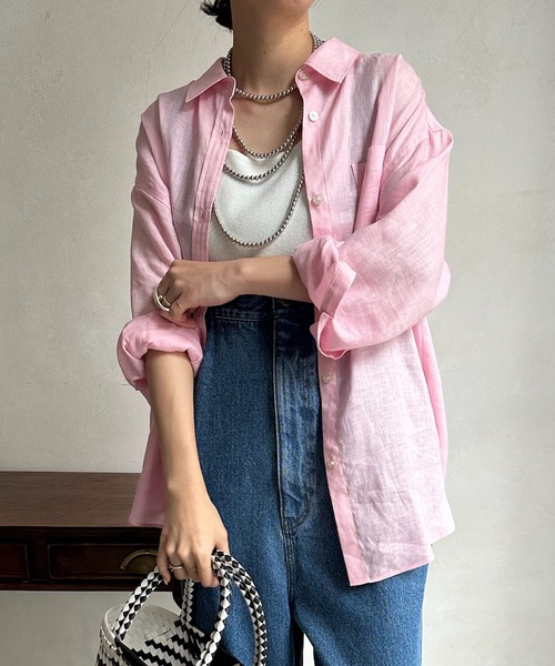 DouDou（ドゥドゥ）の「フレンチリネンシャツ（シャツ/ブラウス・レディース・アイボリー/ピンク/チャコールグレー・FREE）」の15枚目の写真