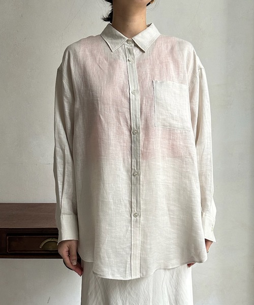 DouDou（ドゥドゥ）の「フレンチリネンシャツ（シャツ/ブラウス・レディース・アイボリー/ピンク/チャコールグレー・FREE）」の13枚目の写真