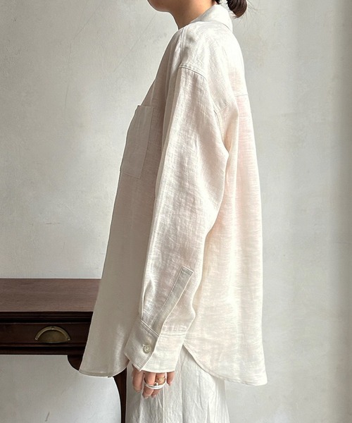 DouDou（ドゥドゥ）の「フレンチリネンシャツ（シャツ/ブラウス・レディース・アイボリー/ピンク/チャコールグレー・FREE）」の12枚目の写真