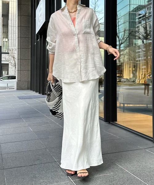 DouDou（ドゥドゥ）の「フレンチリネンシャツ（シャツ/ブラウス・レディース・アイボリー/ピンク/チャコールグレー・FREE）」の9枚目の写真