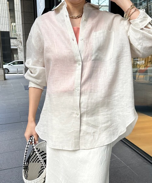 DouDou（ドゥドゥ）の「フレンチリネンシャツ（シャツ/ブラウス・レディース・アイボリー/ピンク/チャコールグレー・FREE）」の5枚目の写真