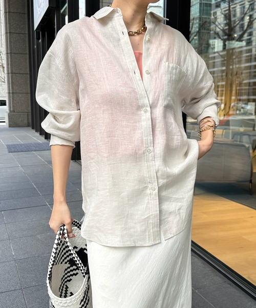 DouDou（ドゥドゥ）の「フレンチリネンシャツ（シャツ/ブラウス・レディース・アイボリー/ピンク/チャコールグレー・FREE）」の4枚目の写真