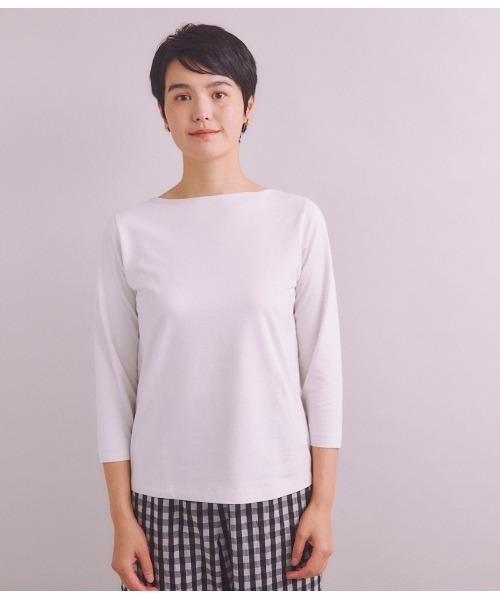 SIPULI（シプリ）の「［Elama］Organic Cotton Cross Jersey ボートネックプルオーバー（Tシャツ/カットソー・レディース・カーキ/ライトグレー・3/2）」の11枚目の写真