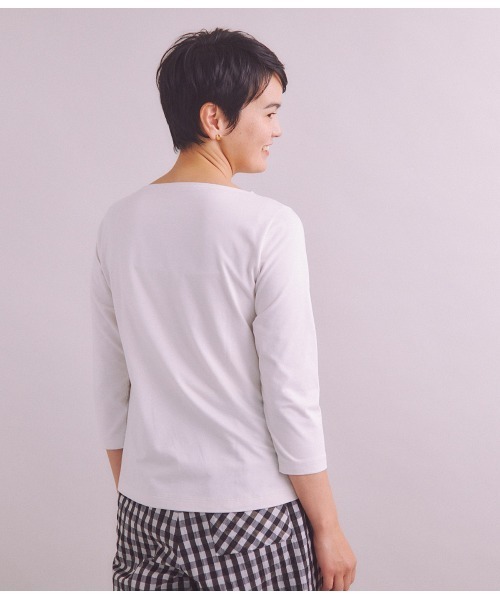 SIPULI（シプリ）の「［Elama］Organic Cotton Cross Jersey ボートネックプルオーバー（Tシャツ/カットソー・レディース・カーキ/ライトグレー・3/2）」の12枚目の写真