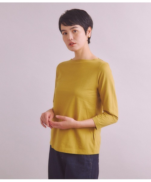 SIPULI（シプリ）の「［Elama］Organic Cotton Cross Jersey ボートネックプルオーバー（Tシャツ/カットソー・レディース・カーキ/ライトグレー・3/2）」の16枚目の写真