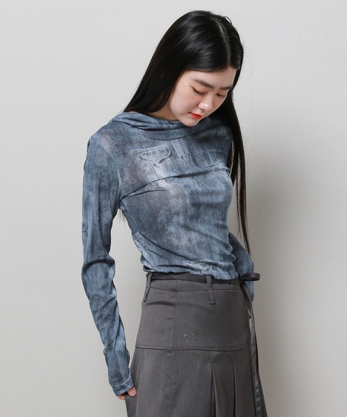 FANCY CLUB（ファンシークラブ）の「NASTY FANCY CLUB／デニムプリント シースルーフーディー 2116649（Tシャツ/カットソー・レディース・ブラック/ブルー・FREE）」の14枚目の写真