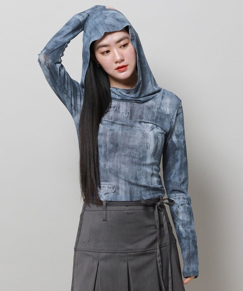 FANCY CLUB（ファンシークラブ）の「NASTY FANCY CLUB／デニムプリント シースルーフーディー 2116649（Tシャツ/カットソー・レディース・ブラック/ブルー・FREE）」の15枚目の写真