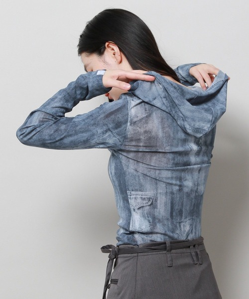 FANCY CLUB（ファンシークラブ）の「NASTY FANCY CLUB／デニムプリント シースルーフーディー 2116649（Tシャツ/カットソー・レディース・ブラック/ブルー・FREE）」の16枚目の写真