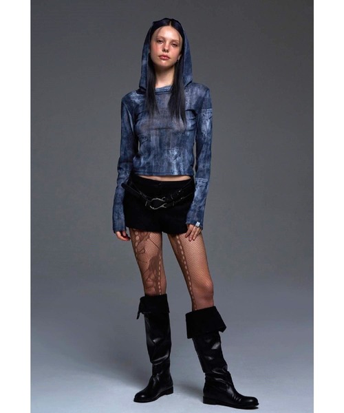 FANCY CLUB（ファンシークラブ）の「NASTY FANCY CLUB／デニムプリント シースルーフーディー 2116649（Tシャツ/カットソー・レディース・ブラック/ブルー・FREE）」の7枚目の写真