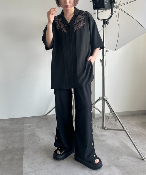 apres jour mignon（アプレジュールミニョン）の「刺繍開襟シャツ【ZOZOTOWN限定アイテム】（シャツ/ブラウス・レディース・ブラック/ブルー/チャコールグレー・X-LARGE/フリー）」の10枚目の写真