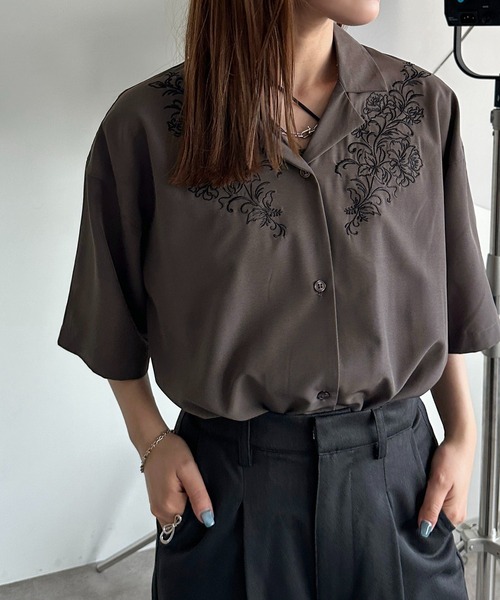 apres jour mignon（アプレジュールミニョン）の「刺繍開襟シャツ【ZOZOTOWN限定アイテム】（シャツ/ブラウス・レディース・ブラック/ブルー/チャコールグレー・X-LARGE/フリー）」の14枚目の写真