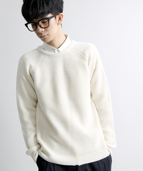 WEGO(ウィゴー)の「WEGO/畦編ニット(ニット/セーター・メンズ・ホワイト/グレー/カーキ/ブルー・LARGE/MEDIUM)」の1枚目の写真