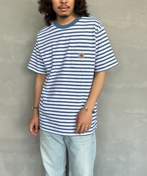 Carhartt WIP（カーハートダブリューアイピー）の「[carhartt WIP/カーハートダブリューアイピー] ワンポイントロゴ ボーダーポケットTシャツ（Tシャツ/カットソー・レディース・ブルー/ブラック・M/L）」の21枚目の写真