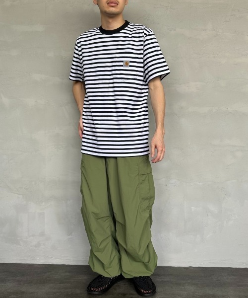 Carhartt WIP（カーハートダブリューアイピー）の「[carhartt WIP/カーハートダブリューアイピー] ワンポイントロゴ ボーダーポケットTシャツ（Tシャツ/カットソー・レディース・ブルー/ブラック・M/L）」の6枚目の写真