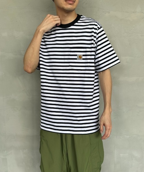 Carhartt WIP（カーハートダブリューアイピー）の「[carhartt WIP/カーハートダブリューアイピー] ワンポイントロゴ ボーダーポケットTシャツ（Tシャツ/カットソー・レディース・ブルー/ブラック・M/L）」の9枚目の写真