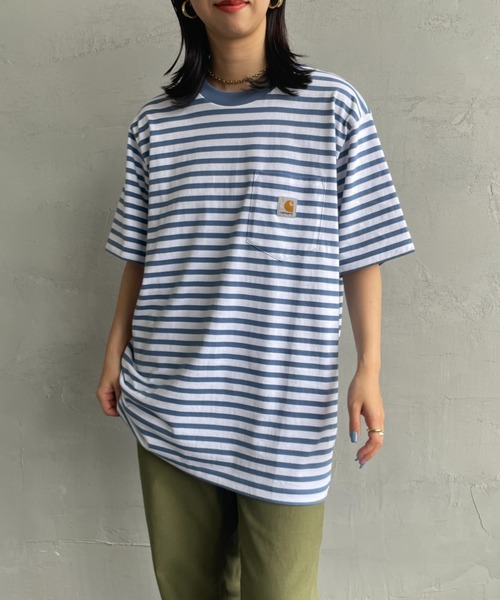 Carhartt WIP（カーハートダブリューアイピー）の「[carhartt WIP/カーハートダブリューアイピー] ワンポイントロゴ ボーダーポケットTシャツ（Tシャツ/カットソー・レディース・ブルー/ブラック・M/L）」の16枚目の写真