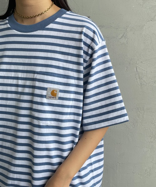 Carhartt WIP（カーハートダブリューアイピー）の「[carhartt WIP/カーハートダブリューアイピー] ワンポイントロゴ ボーダーポケットTシャツ（Tシャツ/カットソー・レディース・ブルー/ブラック・M/L）」の19枚目の写真
