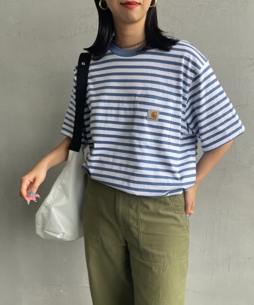 Carhartt WIP（カーハートダブリューアイピー）の「[carhartt WIP/カーハートダブリューアイピー] ワンポイントロゴ ボーダーポケットTシャツ（Tシャツ/カットソー・レディース・ブルー/ブラック・M/L）」の12枚目の写真