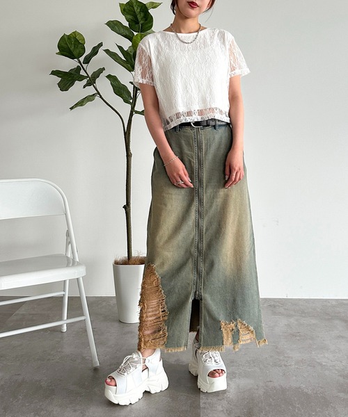 apres jour mignon（アプレジュールミニョン）の「オーバーダイダメージジップデニムスカート【ZOZOTOWN限定アイテム】（デニムスカート・レディース・ネイビー/インディゴブルー/ブラック系その他・SMALL/X-LARGE/MEDIUM）」の13枚目の写真