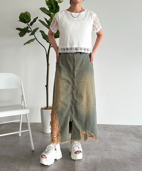 apres jour mignon（アプレジュールミニョン）の「オーバーダイダメージジップデニムスカート【ZOZOTOWN限定アイテム】（デニムスカート・レディース・ネイビー/インディゴブルー/ブラック系その他・SMALL/X-LARGE/MEDIUM）」の12枚目の写真