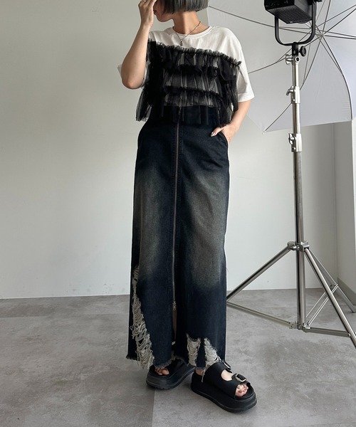 apres jour mignon（アプレジュールミニョン）の「オーバーダイダメージジップデニムスカート【ZOZOTOWN限定アイテム】（デニムスカート・レディース・ネイビー/インディゴブルー/ブラック系その他・SMALL/X-LARGE/MEDIUM）」の19枚目の写真