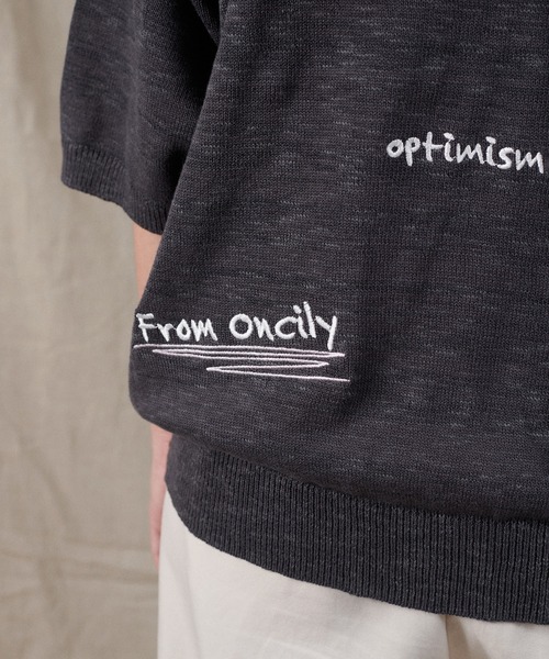 ONCILY（オンシェリー）の「COLOR EMBROIDERY POLO SHIRT / カラー刺繍ポロシャツ（ポロシャツ・メンズ・ネイビー/アイボリー/グレー・LARGE/SMALL/MEDIUM）」の5枚目の写真