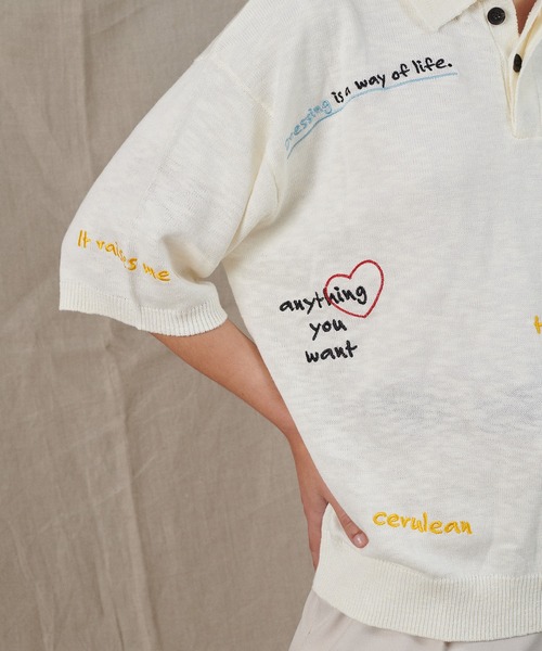 ONCILY（オンシェリー）の「COLOR EMBROIDERY POLO SHIRT / カラー刺繍ポロシャツ（ポロシャツ・メンズ・ネイビー/アイボリー/グレー・LARGE/SMALL/MEDIUM）」の19枚目の写真