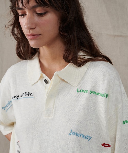 ONCILY（オンシェリー）の「COLOR EMBROIDERY POLO SHIRT / カラー刺繍ポロシャツ（ポロシャツ・メンズ・ネイビー/アイボリー/グレー・LARGE/SMALL/MEDIUM）」の17枚目の写真