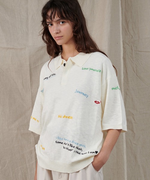 ONCILY（オンシェリー）の「COLOR EMBROIDERY POLO SHIRT / カラー刺繍ポロシャツ（ポロシャツ・メンズ・ネイビー/アイボリー/グレー・LARGE/SMALL/MEDIUM）」の7枚目の写真