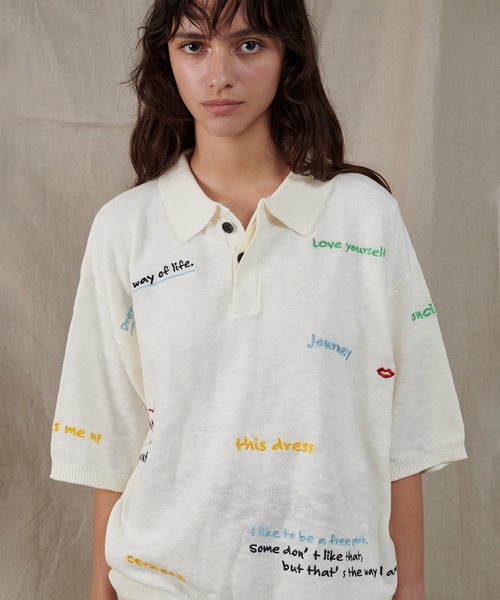 ONCILY（オンシェリー）の「COLOR EMBROIDERY POLO SHIRT / カラー刺繍ポロシャツ（ポロシャツ・メンズ・ネイビー/アイボリー/グレー・LARGE/SMALL/MEDIUM）」の8枚目の写真