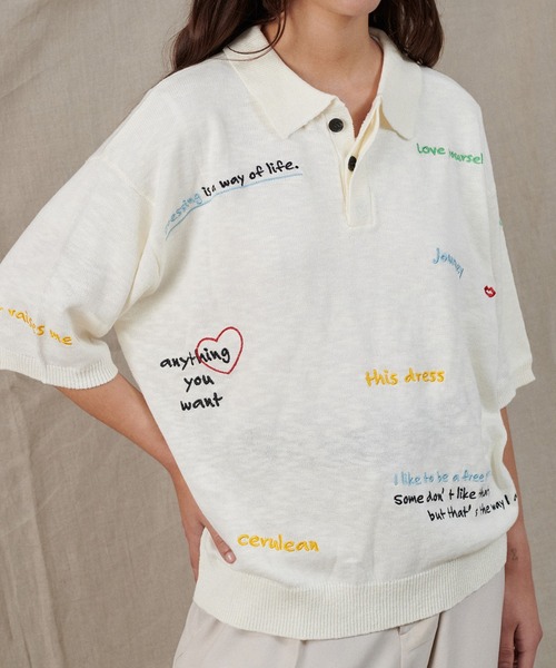 ONCILY（オンシェリー）の「COLOR EMBROIDERY POLO SHIRT / カラー刺繍ポロシャツ（ポロシャツ・メンズ・ネイビー/アイボリー/グレー・LARGE/SMALL/MEDIUM）」の9枚目の写真