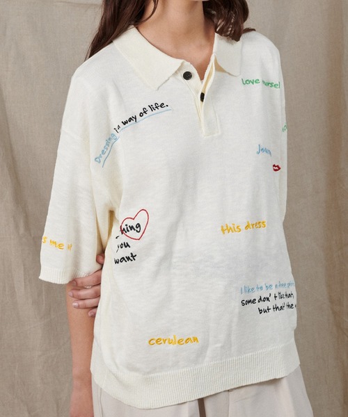 ONCILY（オンシェリー）の「COLOR EMBROIDERY POLO SHIRT / カラー刺繍ポロシャツ（ポロシャツ・メンズ・ネイビー/アイボリー/グレー・LARGE/SMALL/MEDIUM）」の10枚目の写真