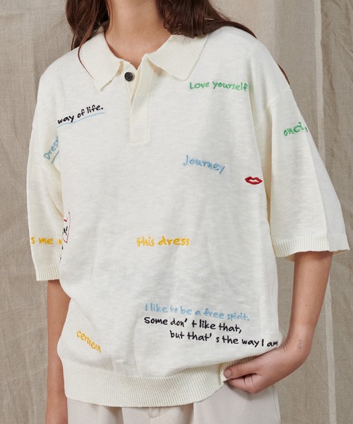 ONCILY（オンシェリー）の「COLOR EMBROIDERY POLO SHIRT / カラー刺繍ポロシャツ（ポロシャツ・メンズ・ネイビー/アイボリー/グレー・LARGE/SMALL/MEDIUM）」の6枚目の写真