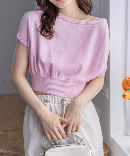 clear（クリア）の「ワンショル半袖ニットトップス［ヘルシー 大人 カジュアル］≪再入荷≫（ニット/セーター・レディース・ピンク/グリーン/チャコールグレー/アイボリー・F）」の4枚目の写真