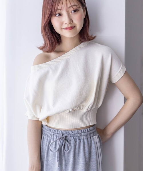 clear（クリア）の「ワンショル半袖ニットトップス［ヘルシー 大人 カジュアル］≪再入荷≫（ニット/セーター・レディース・ピンク/グリーン/チャコールグレー/アイボリー・F）」の17枚目の写真