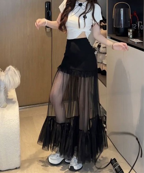 Teem Store（チームストア）の「シアードッキングボリュームレイヤード チュールスカート（スカート・レディース・ブラック/ホワイト・L/S/M）」の5枚目の写真