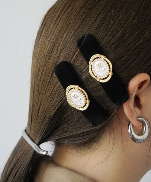 Port / ポート 】 ベロア ワンポイント モチーフ ヘアクリップ ( 2個