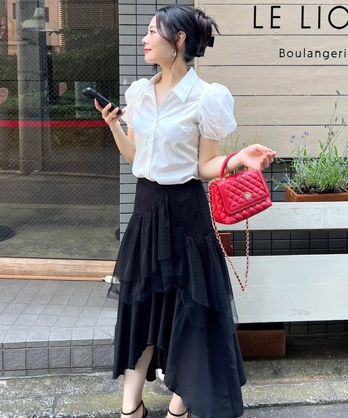 ROYAL PARTY(ロイヤルパーティー)の「ドットチュールラッフルイレヘムスカート(スカート・レディース・ライトグレー/ブラック/オフホワイト・FREE)」の5枚目の写真
