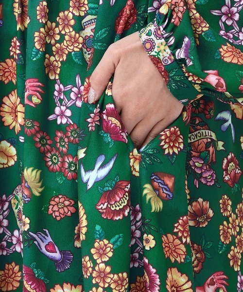 チチカカ（チチカカ）の「メヒコフロールプリントワンピース（ワンピース・レディース・グリーン/ブラック・FREE）」の12枚目の写真